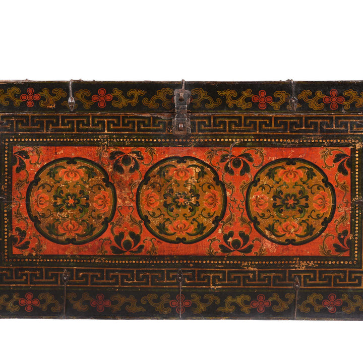 Paintwork Detail From Painted Tibetan 'Floral' Storage Chest - 18thC | Indigo Antiques