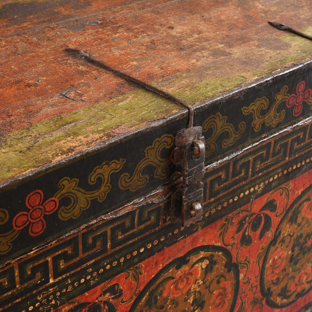 Latch Detail For Painted Tibetan 'Floral' Storage Chest - 18thC | Indigo Antiques