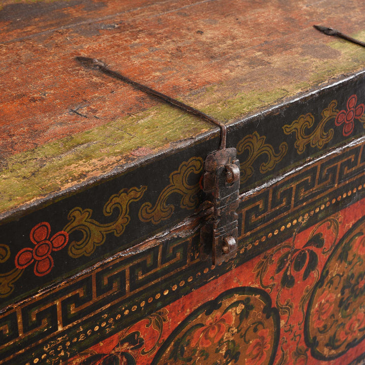 Latch Detail For Painted Tibetan 'Floral' Storage Chest - 18thC | Indigo Antiques