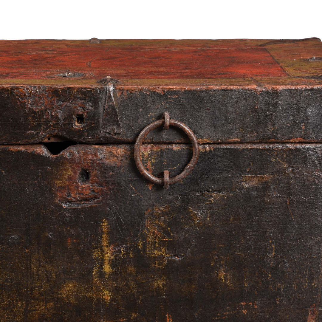 Reverse Detail Of Painted Tibetan 'Double Dragon' Storage Chest - 17thC | Indigo Antiques