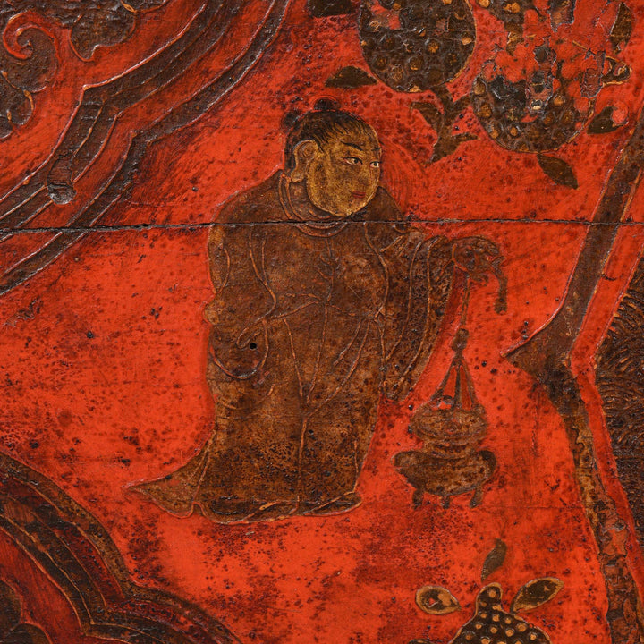 Character From Painted Tibetan 'Double Dragon' Storage Chest - 17thC | Indigo Antiques