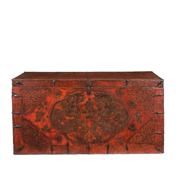 Painted Tibetan 'Double Dragon' Storage Chest - 17thC