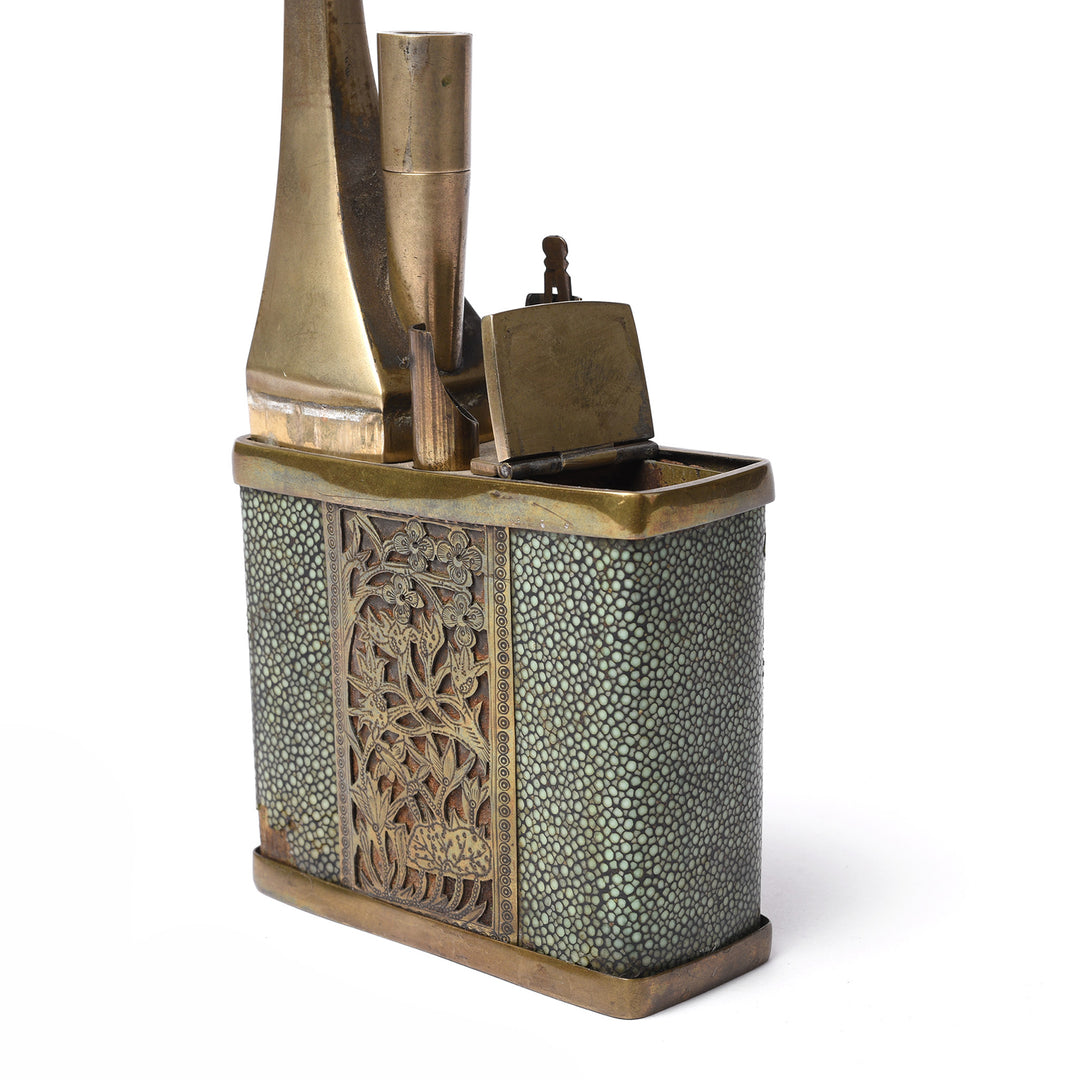 Angled Detail View Of Antique Shagreen Chinese Water Pipe - Ca 1900 | Indigo Antiques