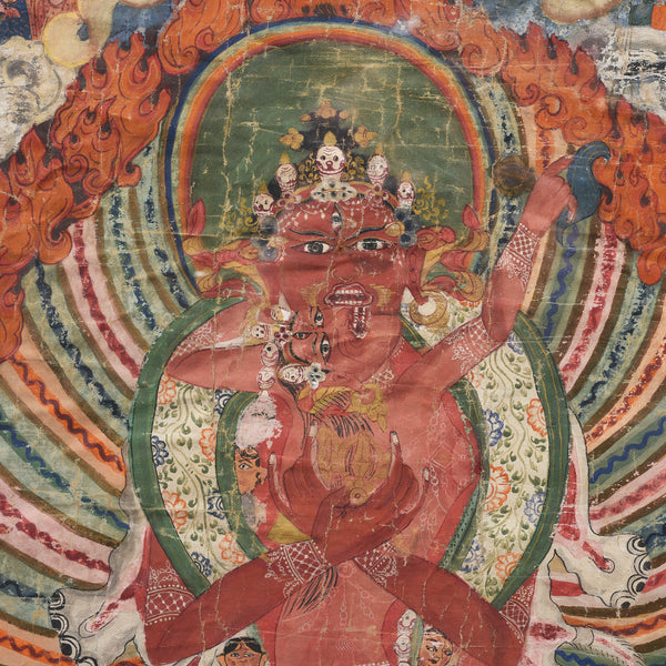 Tibetan Raktayamari & Vajravetali Thangka - 19thC