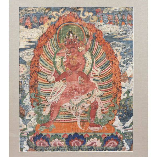 Tibetan Raktayamari & Vajravetali Thangka - 19thC