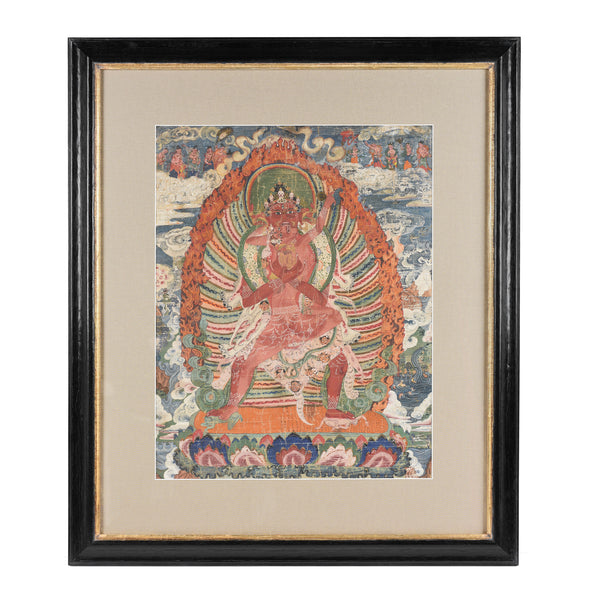 Tibetan Raktayamari & Vajravetali Thangka - 19thC