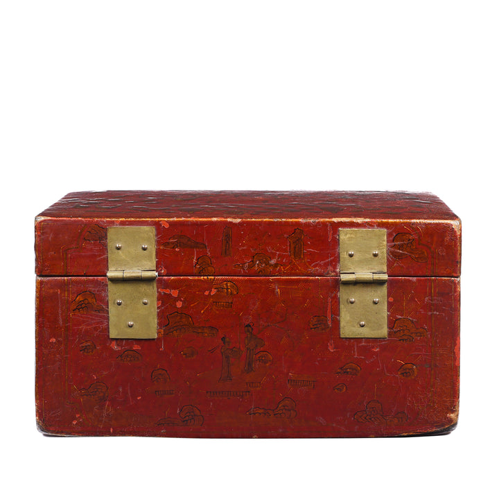 Reverse Of Gilt Red Lacquer Leather & wood Document Box - Late 19thC | Indigo Antiques