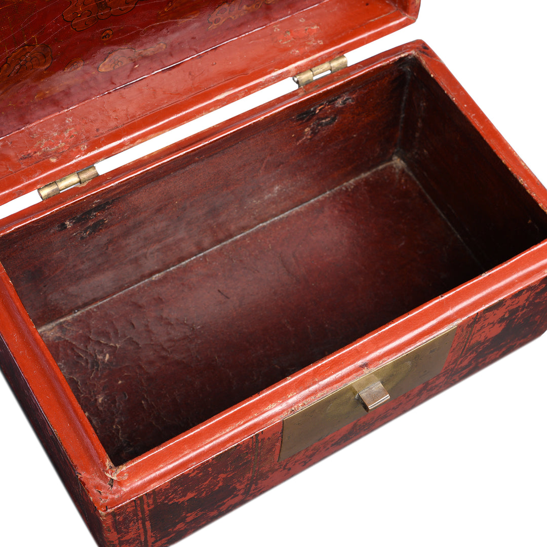 Interior Of Gilt Red Lacquer Leather & wood Document Box - Late 19thC | Indigo Antiques