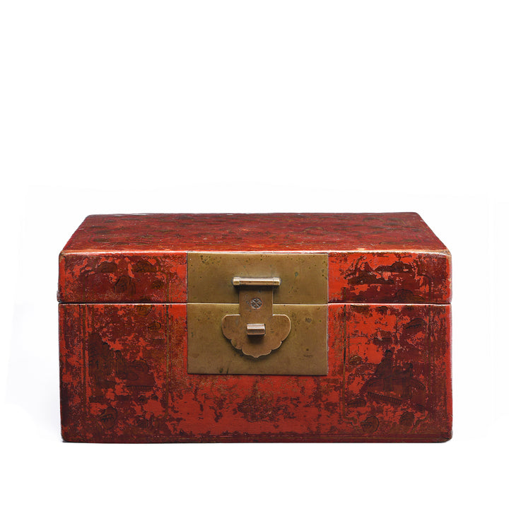 Gilt Red Lacquer Leather & wood Document Box - Late 19thC | Indigo Antiques