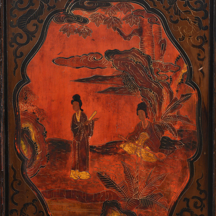 Textured Painting on a Painted Japanese Style Side Cabinet - Ca 1930 | Indigo Antiques