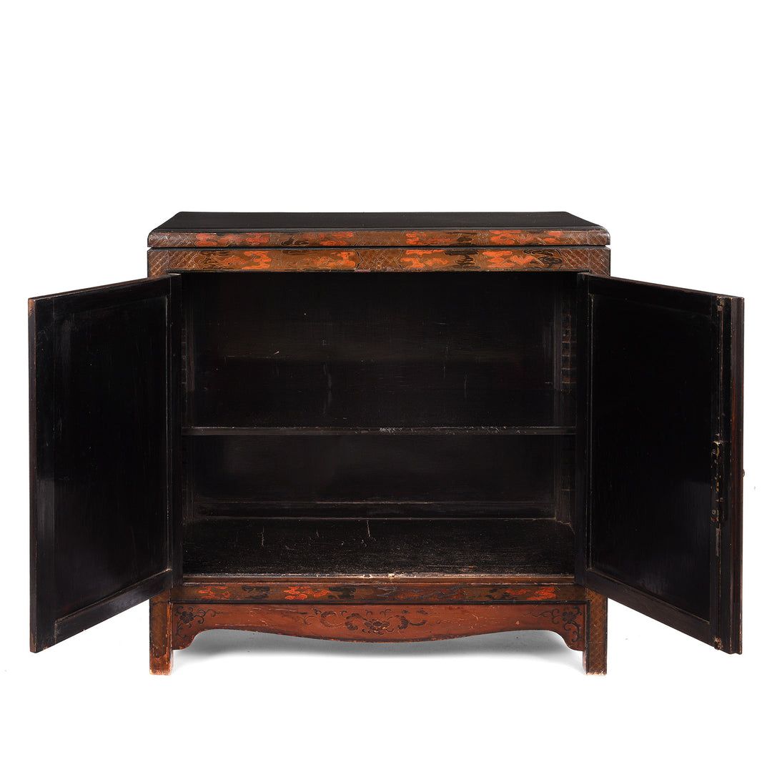 Open View of a Painted Japanese Style Side Cabinet - Ca 1930 | Indigo Antiques