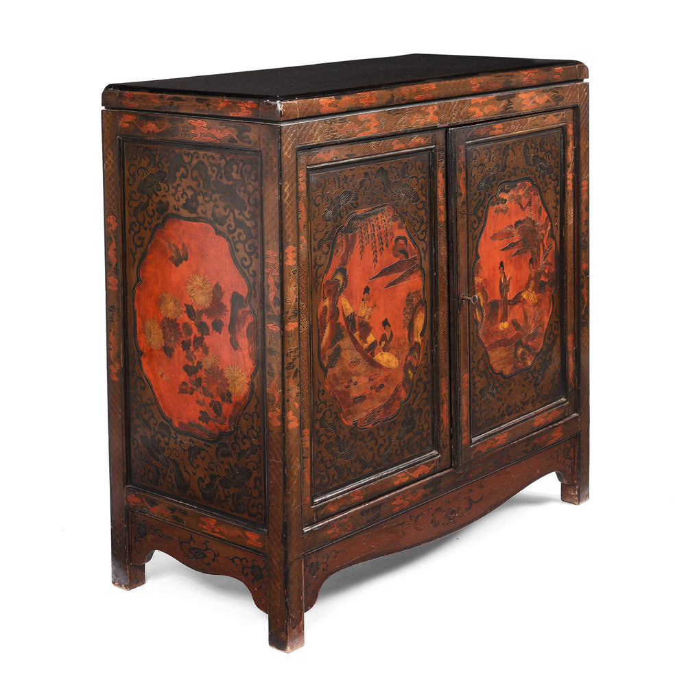 Side View of Painted Japanese Style Side Cabinet - Ca 1930 | Indigo Antiques