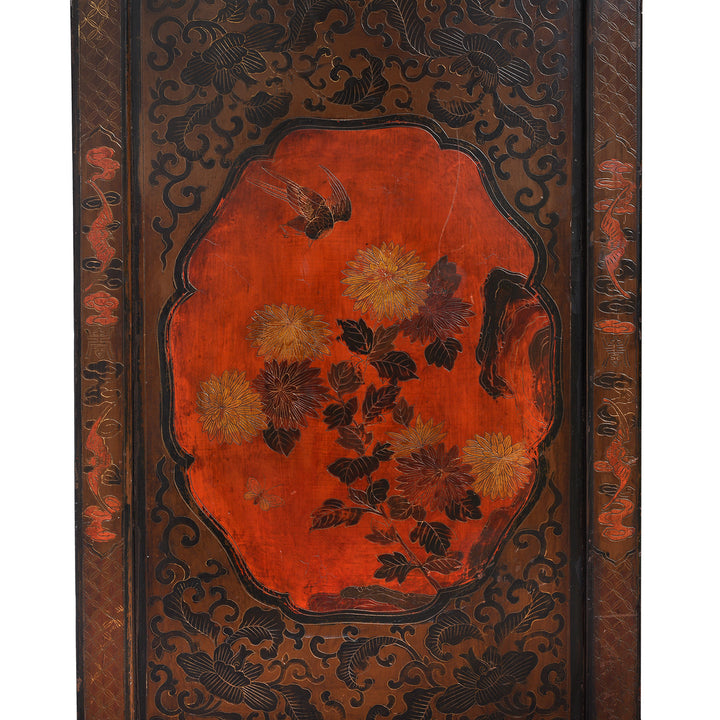Textured Painting on a  Painted Japanese Style Side Cabinet - Ca 1930 | Indigo Antiques