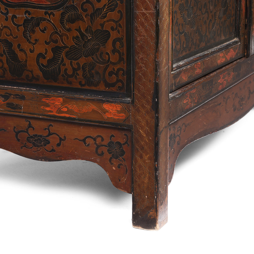 Leg detail on a Open View of a Painted Japanese Style Side Cabinet - Ca 1930 | Indigo Antiques