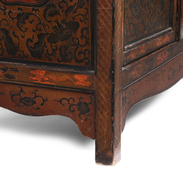 Leg detail on a Open View of a Painted Japanese Style Side Cabinet - Ca 1930 | Indigo Antiques