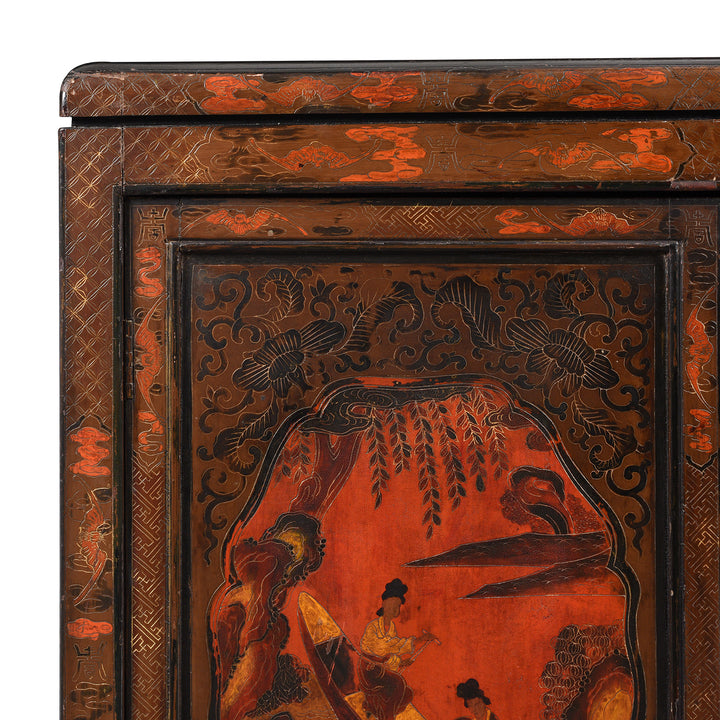 Textured Painting on a Painted Japanese Style Side Cabinet - Ca 1930 | Indigo Antiques