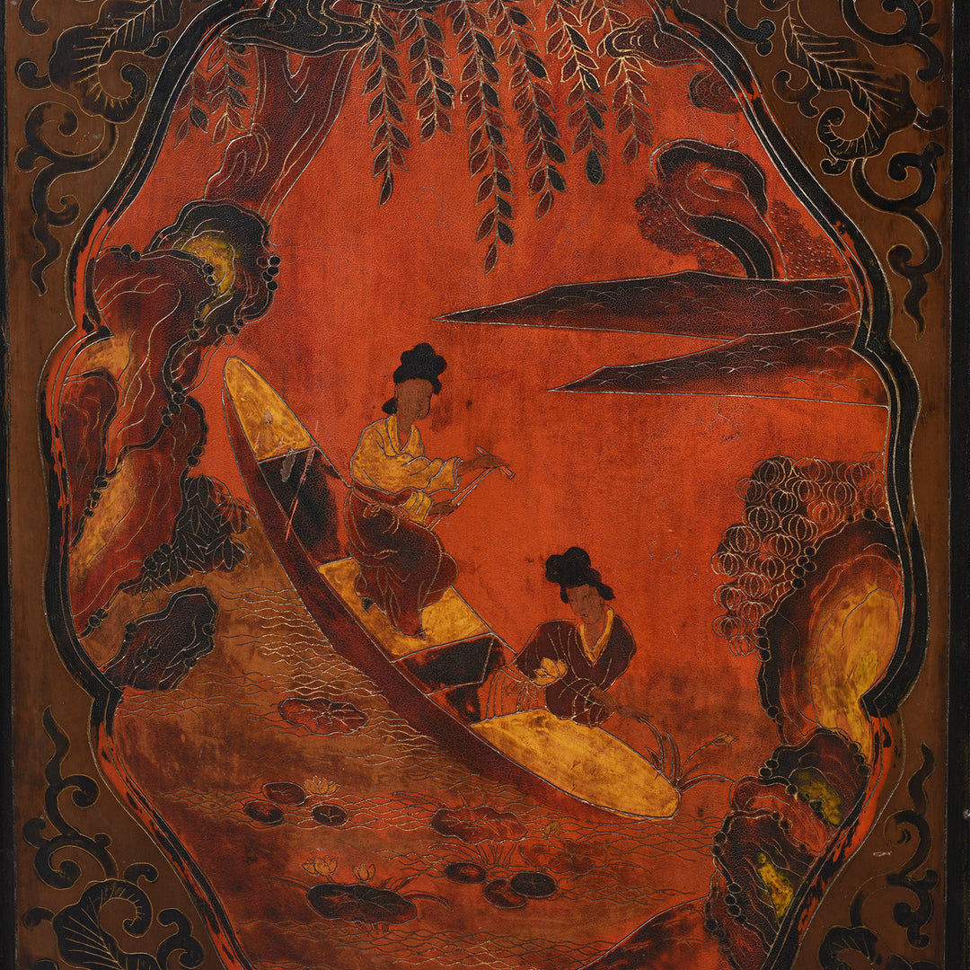 Textured Painting on a Painted Japanese Style Side Cabinet - Ca 1930 | Indigo Antiques