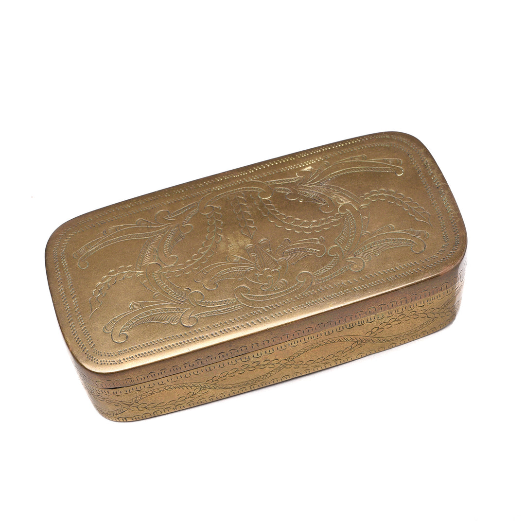 Angled View Of Antique Brass Paan (Betelnut) Box from Indonesia Circa  - 19thC | Indigo Antiques