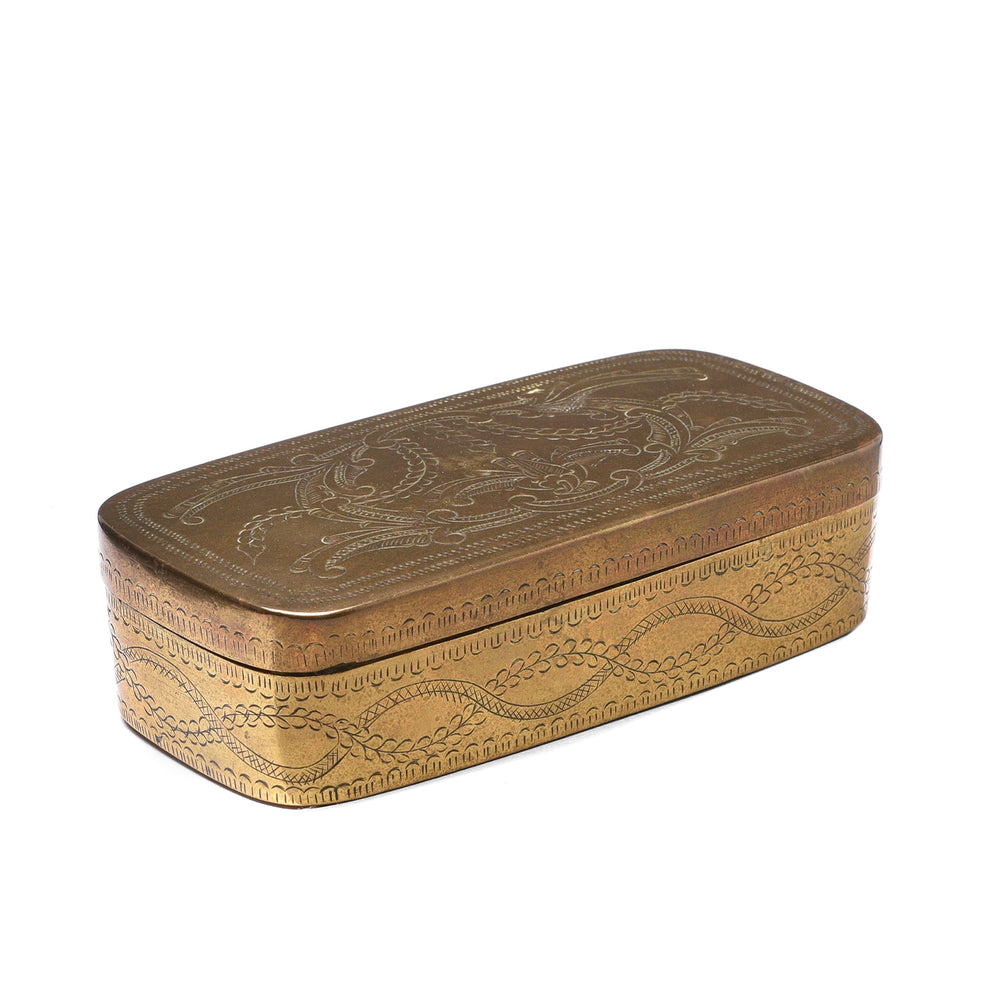 Angled View Of Antique Brass Paan (Betelnut) Box from Indonesia Circa  - 19thC | Indigo Antiques