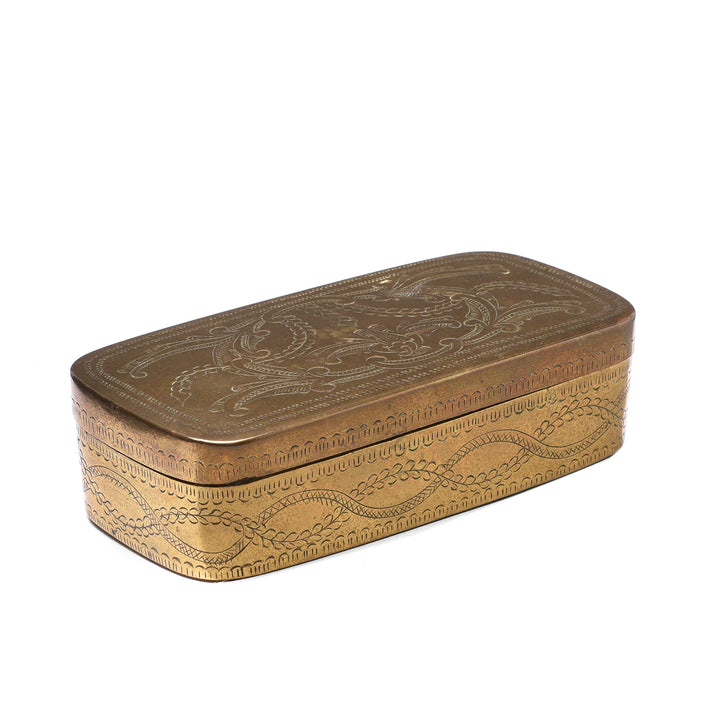 Angled View Of Antique Brass Paan (Betelnut) Box from Indonesia Circa  - 19thC | Indigo Antiques