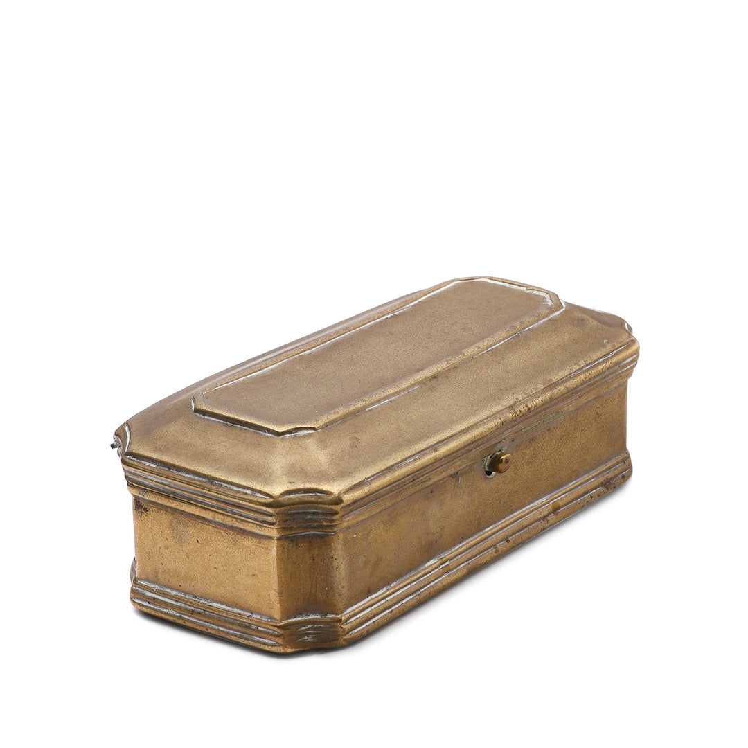 Angled View Of Antique Brass Paan (Betelnut) Box from Rajasthan Circa  - 19th Century | Indigo Antiques