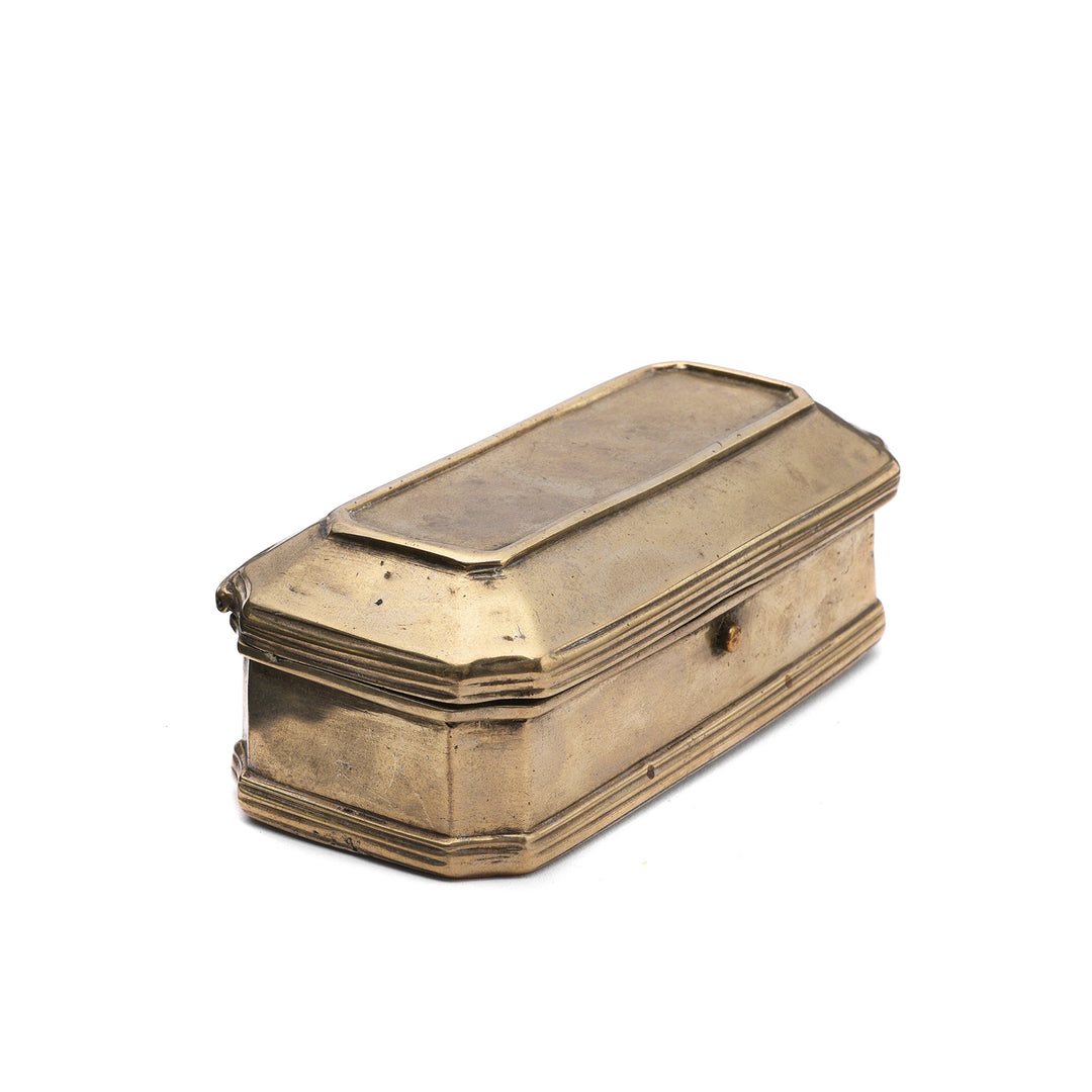 Angled View Of Antique Brass Paan (Betelnut) Box from Rajasthan Circa  - 19th Century | Indigo Antiques