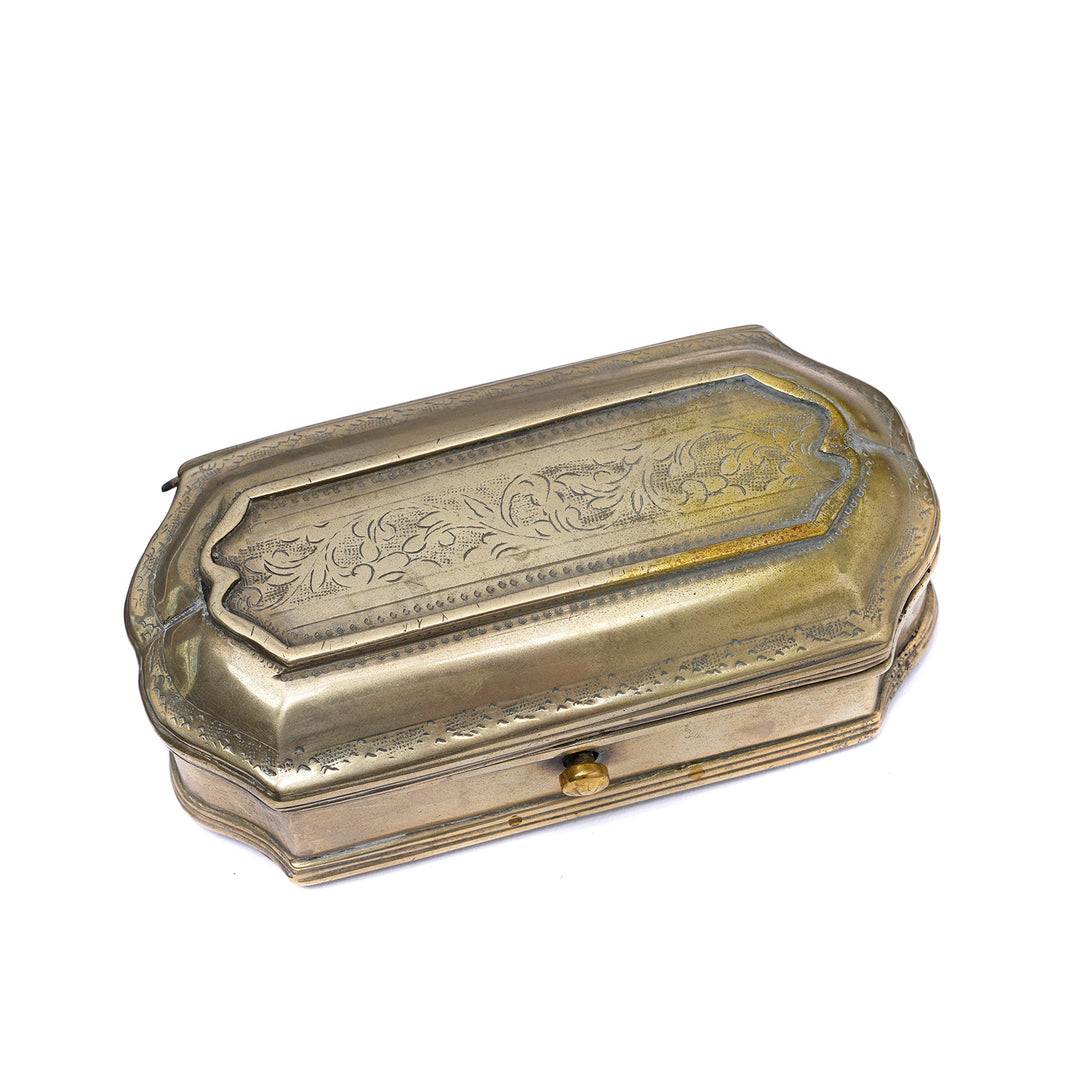 Top Down View Of Antique Brass Paan (Betelnut) Box from Rajasthan Circa  - 19th Century | Indigo Antiques