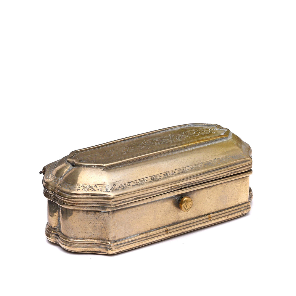 Angled View Of Antique Brass Paan (Betelnut) Box from Rajasthan Circa  - 19th Century | Indigo Antiques