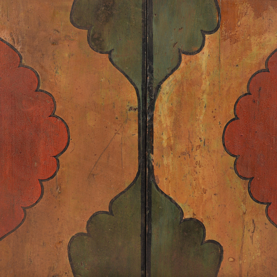 Reverse Paintwork Detail From Old Indian Window From Madhya Pradesh -19thC | Indigo Antiques