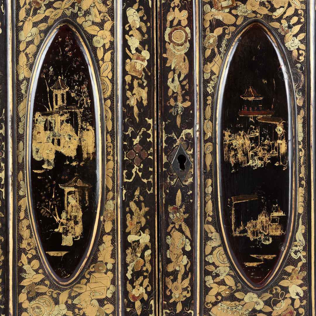 Doors Detail From Gilt Black Lacquer Jewellery Cabinet - Early 19thC | Indigo Antiques