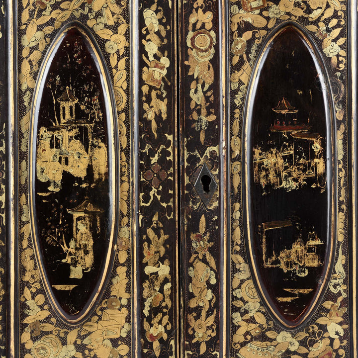 Doors Detail From Gilt Black Lacquer Jewellery Cabinet - Early 19thC | Indigo Antiques