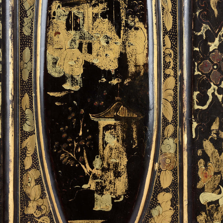 Painting Detail From Gilt Black Lacquer Jewellery Cabinet - Early 19thC | Indigo Antiques