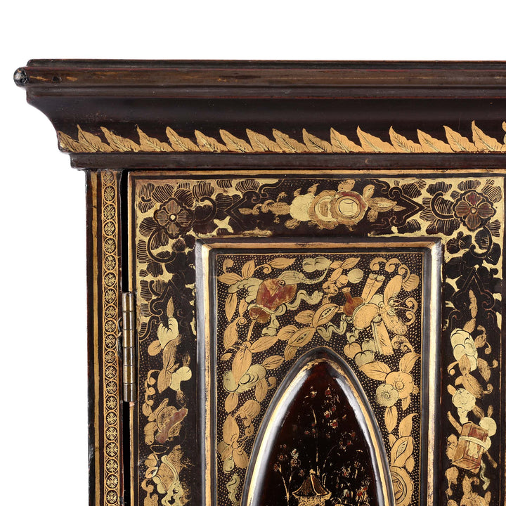 Corner Detail From Gilt Black Lacquer Jewellery Cabinet - Early 19thC | Indigo Antiques