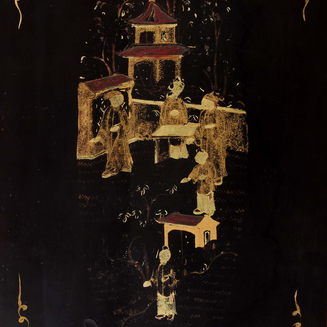 Character Paintwork Detail From Gilt Black Lacquer Jewellery Cabinet - Early 19thC | Indigo Antiques