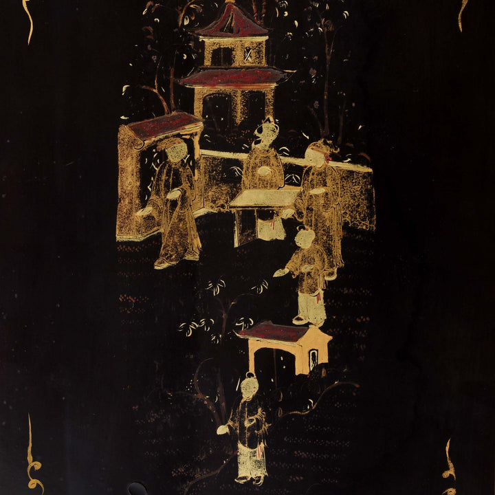 Character Paintwork Detail From Gilt Black Lacquer Jewellery Cabinet - Early 19thC | Indigo Antiques