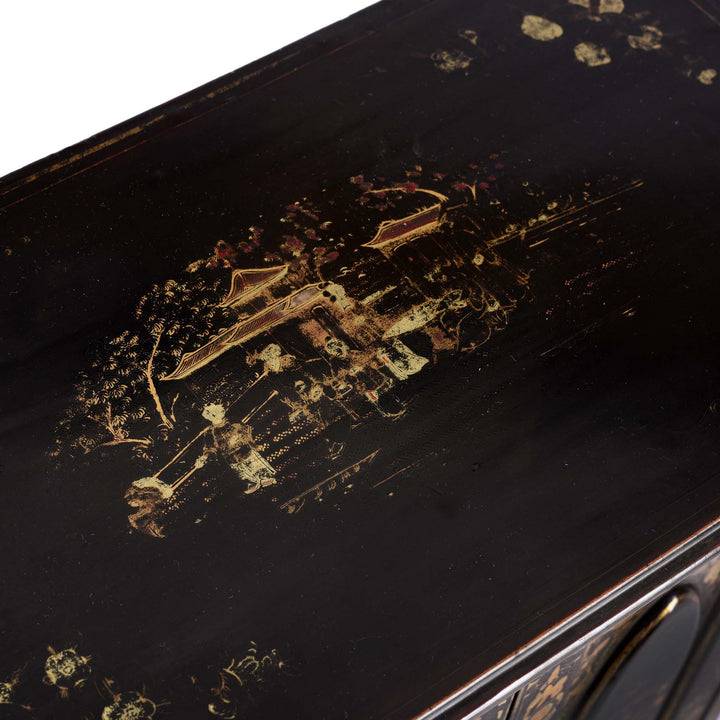 Top Detail From Gilt Black Lacquer Jewellery Cabinet - Early 19thC | Indigo Antiques