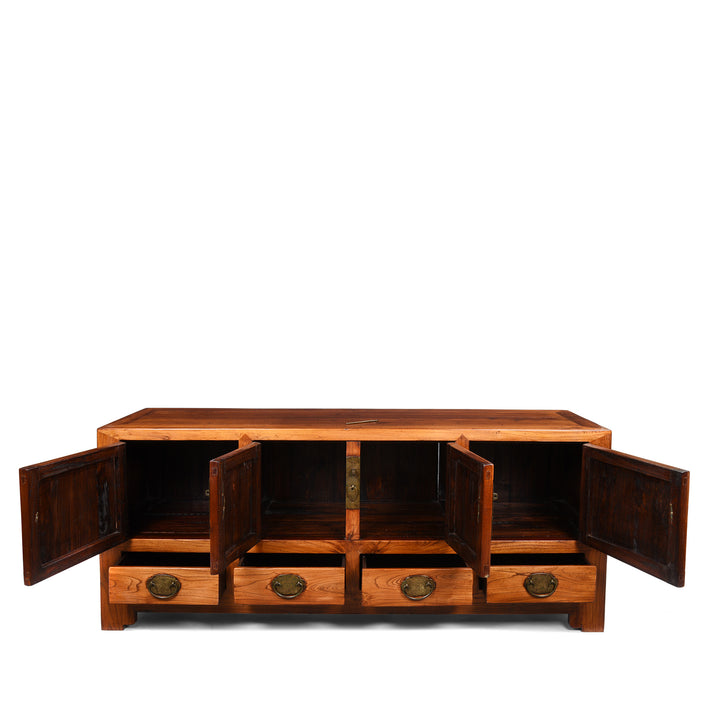 Open Detail of a Reproduction Elm "Kang" Chinese Low Cabinet - Late 20thC | Indigo Antiques