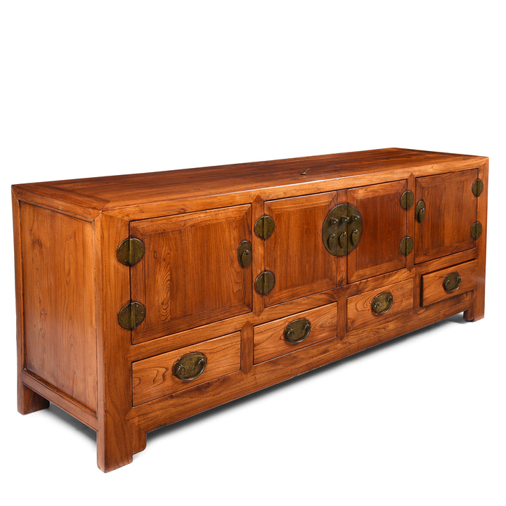 Side Detail of a Reproduction Elm "Kang" Chinese Low Cabinet - Late 20thC | Indigo Antiques