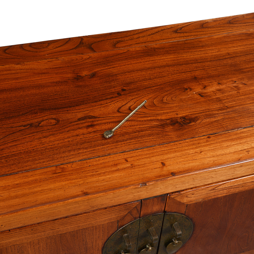 Top Detail of a Reproduction Elm "Kang" Chinese Low Cabinet - Late 20thC | Indigo Antiques