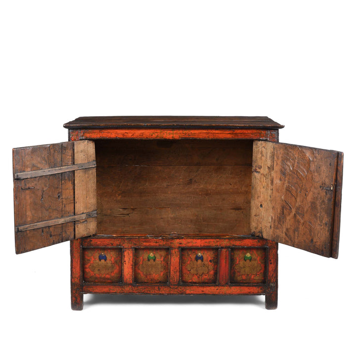 Open Doors View Of Painted Altar Cabinet from Tibet - 19thC | Indigo Antiques