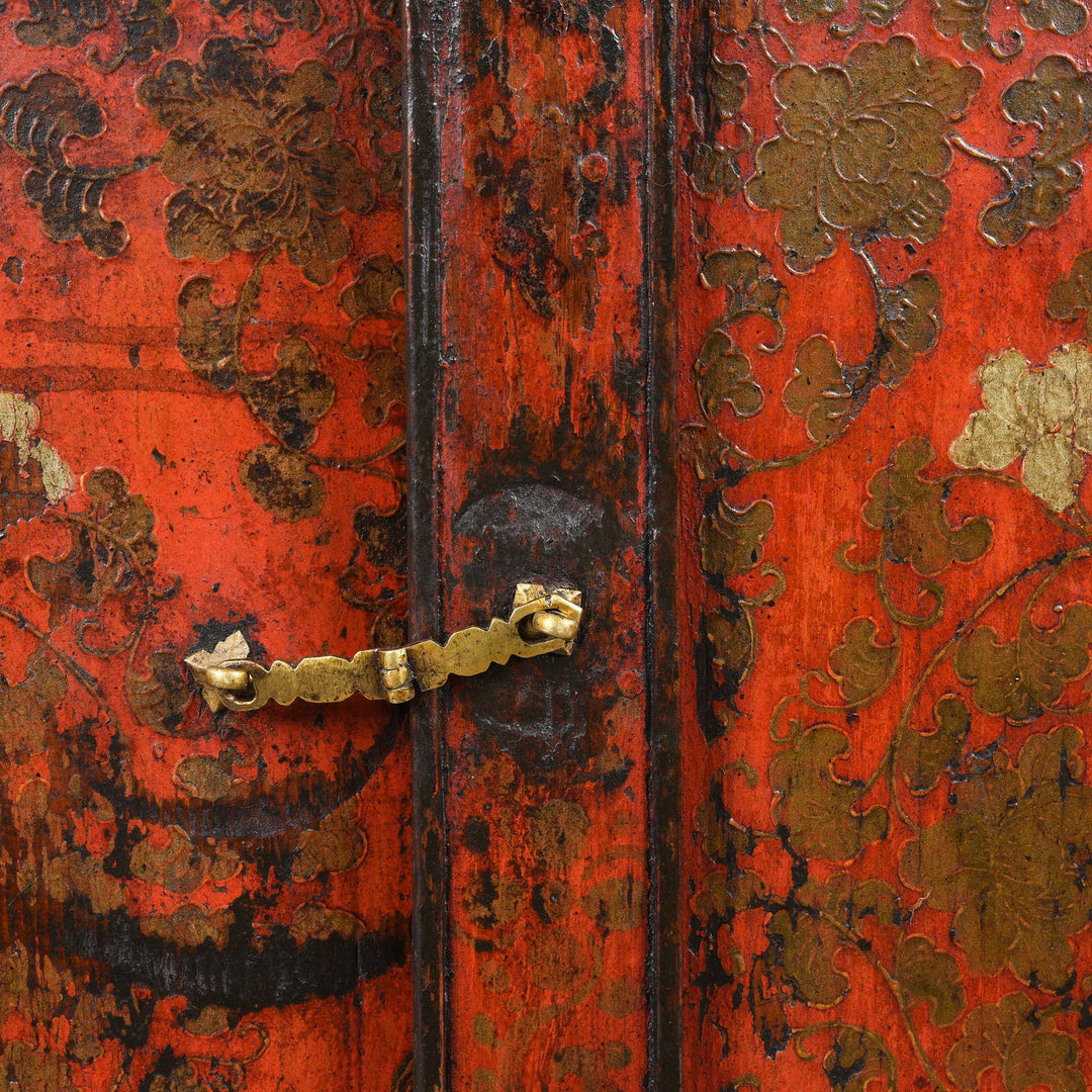 Latch Detail From Painted Altar Cabinet from Tibet - 19thC | Indigo Antiques