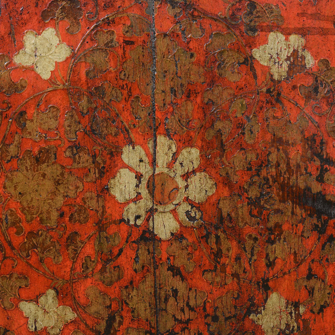 Flower Detail From Painted Altar Cabinet from Tibet - 19thC | Indigo Antiques