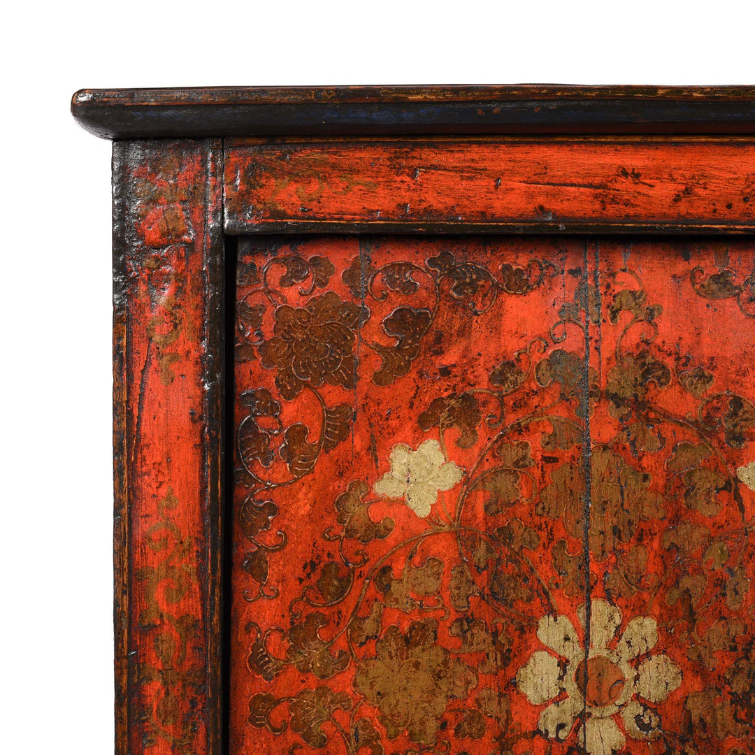Top Corner Detail From Painted Altar Cabinet from Tibet - 19thC | Indigo Antiques