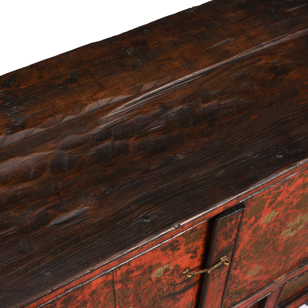 Surface Of Painted Altar Cabinet from Tibet - 19thC | Indigo Antiques