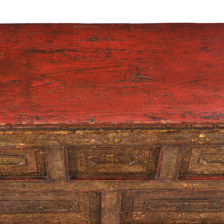 Top Down View Of Antique Gilt Tibetan Pegam From Tsurpu - Late 18th Century | Indigo Antiques