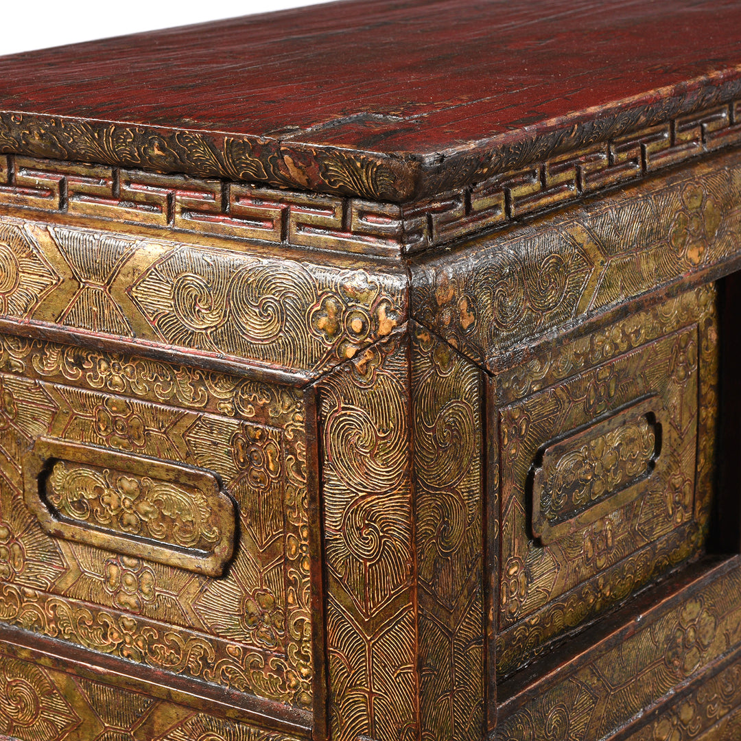 Corner Detail From Antique Gilt Tibetan Pegam From Tsurpu - Late 18th Century | Indigo Antiques