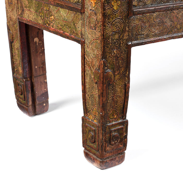 Leg Detail From Antique Gilt Tibetan Pegam From Tsurpu - Late 18th Century | Indigo Antiques