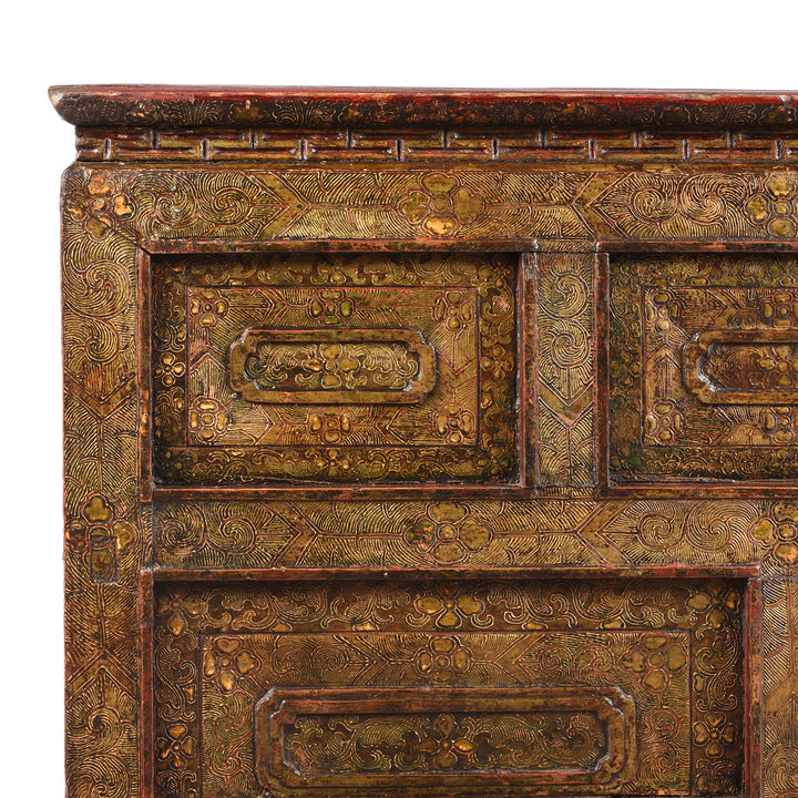 Corner Detail From Antique Gilt Tibetan Pegam From Tsurpu - Late 18th Century | Indigo Antiques