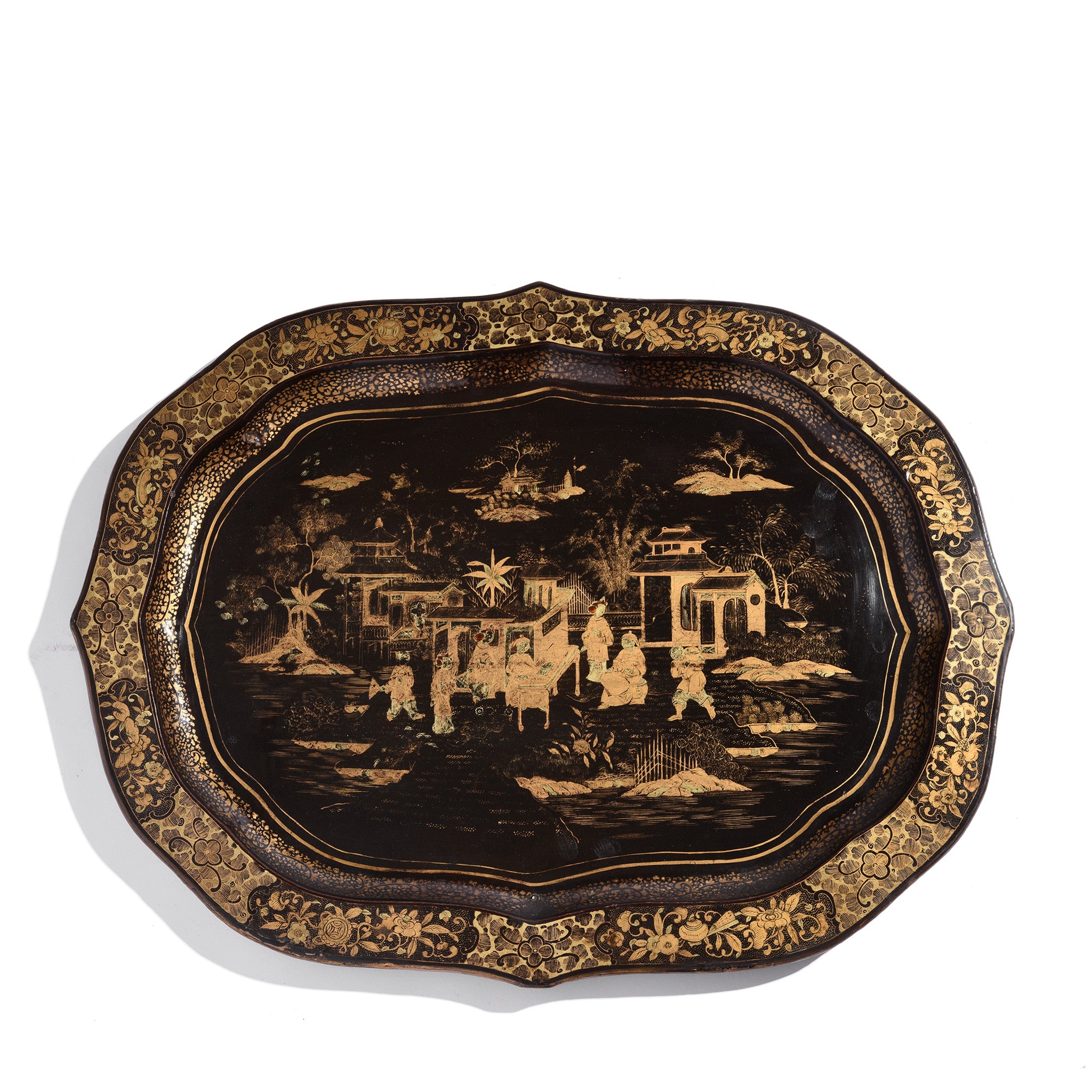 Chinese Export Black Lacquer Papiermache Tray - Early 19thC Chinese Export Black Lacquer Papiermache Tray - Early 19thC