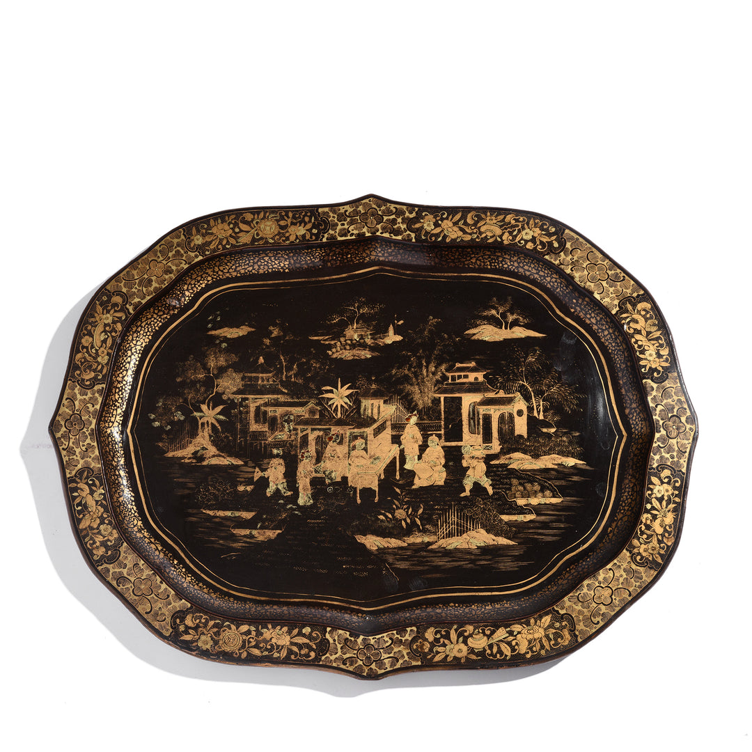 Chinese Export Black Lacquer Papiermache Tray - Early 19thC | Indigo Antiques